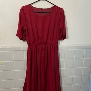 Red/ short sleeve/ long dress